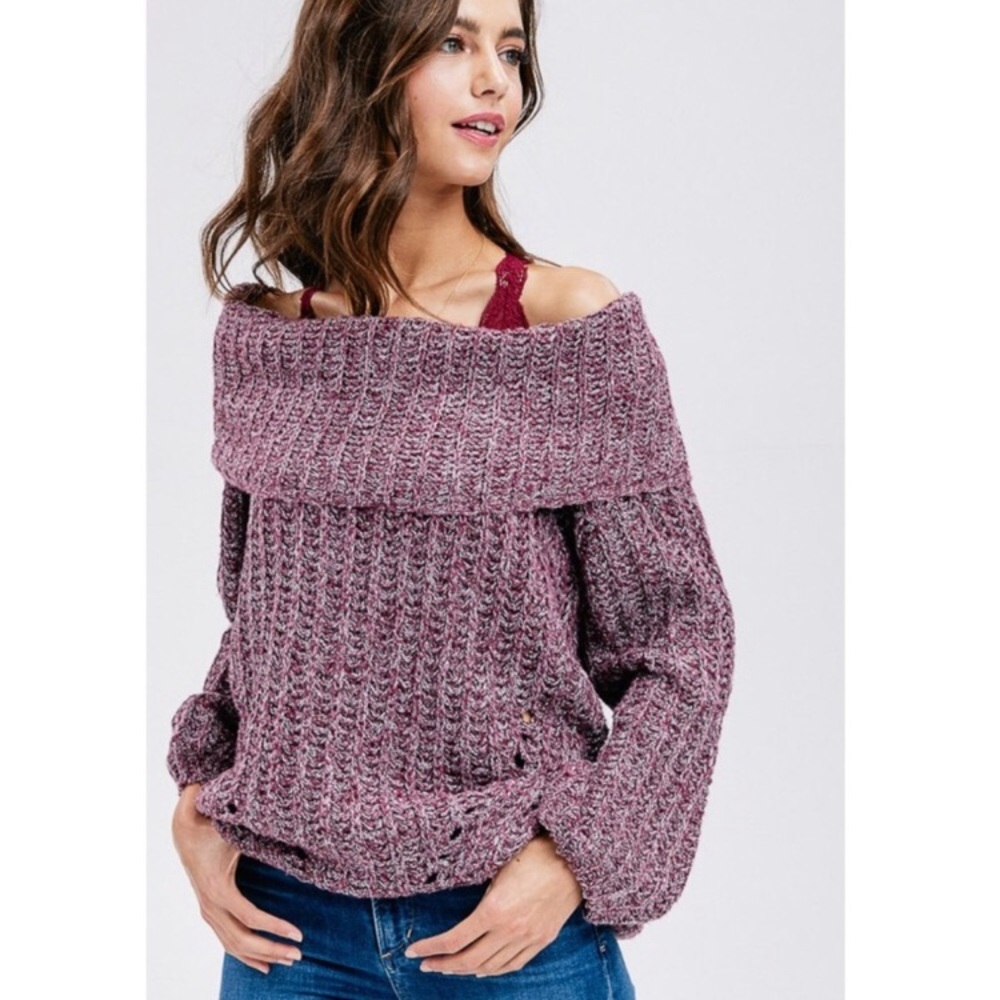 CHUNKY KNIT OFF SHOULDER SWEATER - Picture 2 of 6